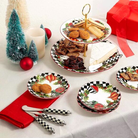 NEW Mackenzie Childs Deck the Halls Two Tier Holiday Sweet Stand - Picture 2 of 3